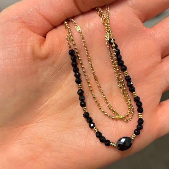 The Chrissy Gold Layered Necklace with Black Beads - Women Jewelry - Picture 3 of 3